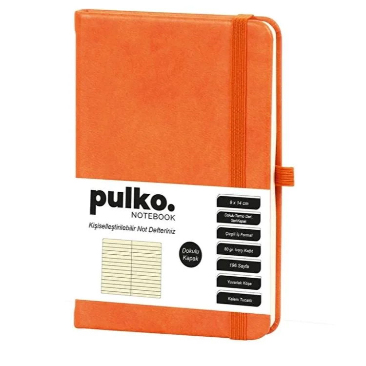 PULKO PND040 SERT KAPAK 9x14cm 80gr.176 SAYFA TERMO DERİ ÇİZGİLİ NOT DEFTER - TURUNCU