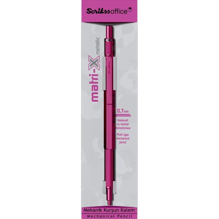 SCRIKSS MATRI-X VERSATİL KALEM 0.7 ŞEFFAF AMBALAJ METALİK PEMBE