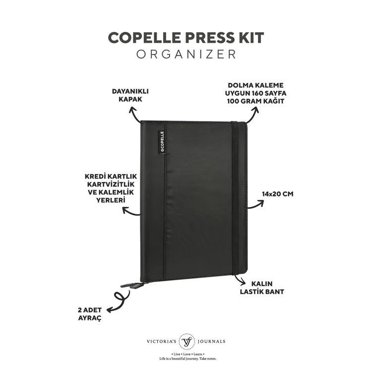 VICTORIA'S JOURNALS 9103 COPELLE PRESS KİT 14.8x21cm 100gr. 80YP. ÇİZGİLİ DEFTER SİYAH