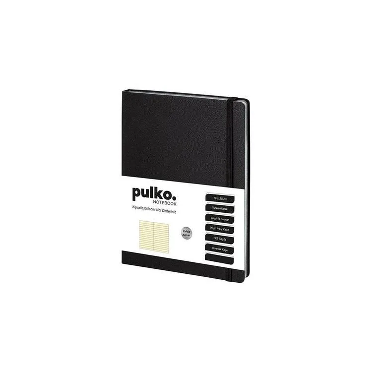 PULKO NOTEBOOK PND009 YUMUŞAK KAPAK 19x25cm 90gr.192 SAYFA YALDIZ GÜMÜŞ KENAR ÇİZGİLİ DEFTER - SİYAH