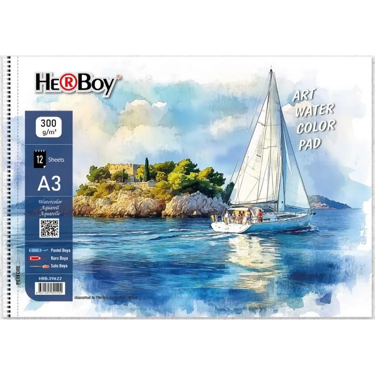 HERBOY HRB-39622 SPİRALLİ A3 300 ARTSULU BOYA DEFTERİ 12 YAPRAK
