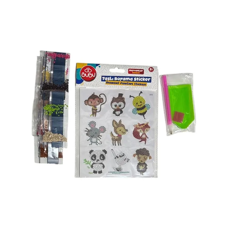BU-BU AC0019 TAŞLI BOYAMA STICKER SETİ SEVİMLİ HAYVANLAR DESENLİ 3+
