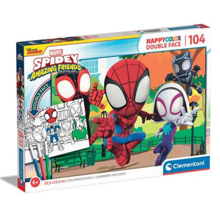 CLEMENTONI 25727 DOUBLE FACE COLORİNG PUZZLE SPİDY AND HİS AMAZİNG FRİENDS 60 PRÇ.