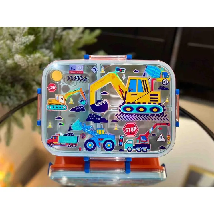 VEST BES0009 İNŞAAT DESENLİ ŞEFFAF KAPAKLI 3 BÖLMELİ 800 ML ÇELİK BESLENME KABI