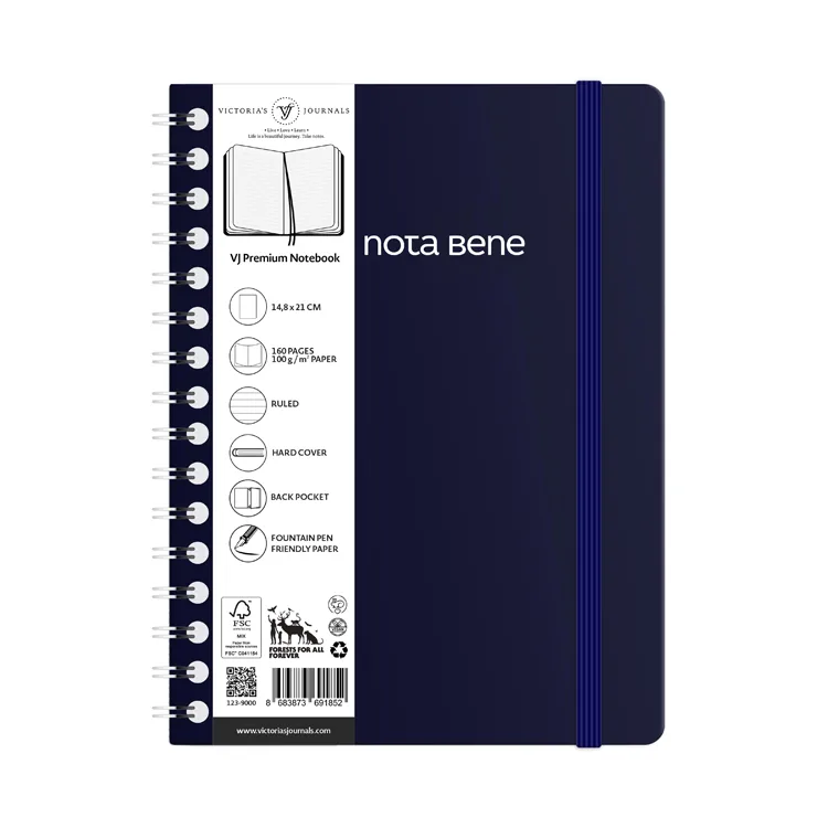 VICTORIA'S JOURNALS NOTE BENE 9262 PREMIUM NOTEBOOK SPİRALLİ SERT KAPAK A5 100gr.160 SYF. ÇİZGİLİ DEFTER LACİVERT