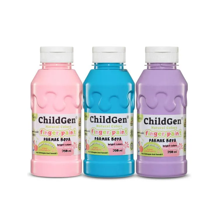 CHILDGEN NATUREL COLORS - PARMAK BOYASI CANLI PASTEL RENKLER 3'LÜ SET 350ML PEMBE-MAVİ-MOR