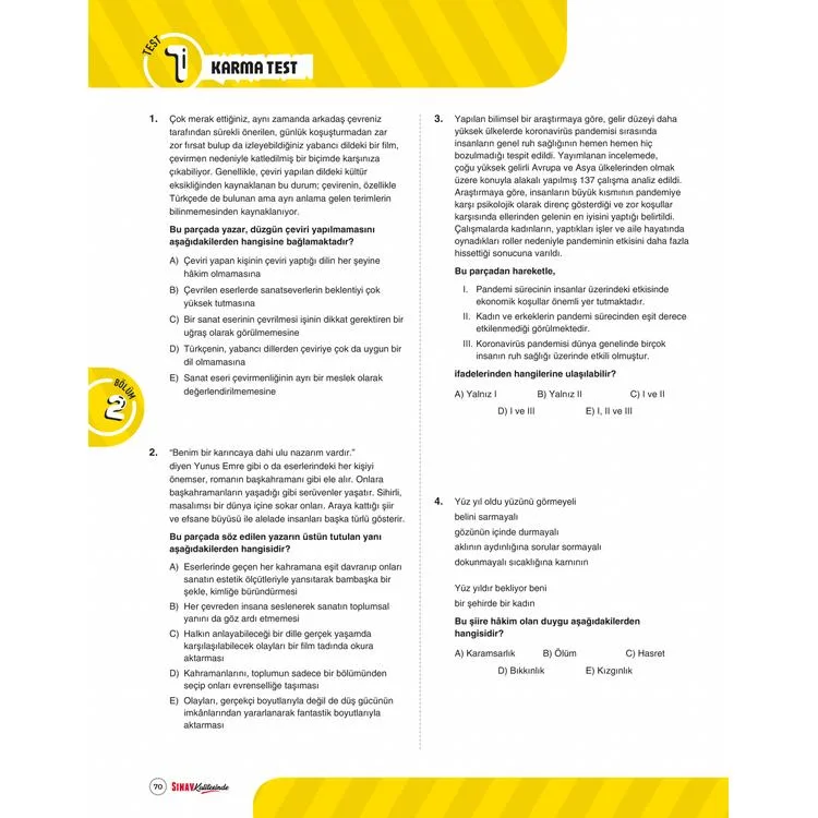 SINAV 10. SINIF SINAV KALİTESİNDE PARAGRAF SORU BANKASI