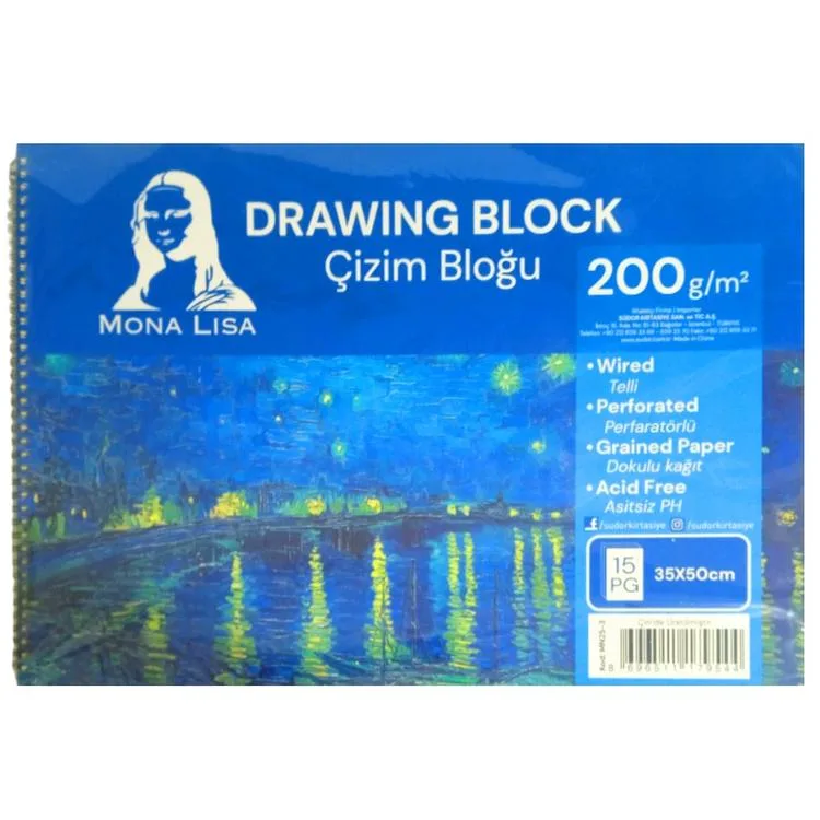SÜDOR MN25-3 MONA LISA SPİRALLİ RESİM DEFTERİ - ÇİZİM BLOĞU 35x50cm 200gr. 15YP.