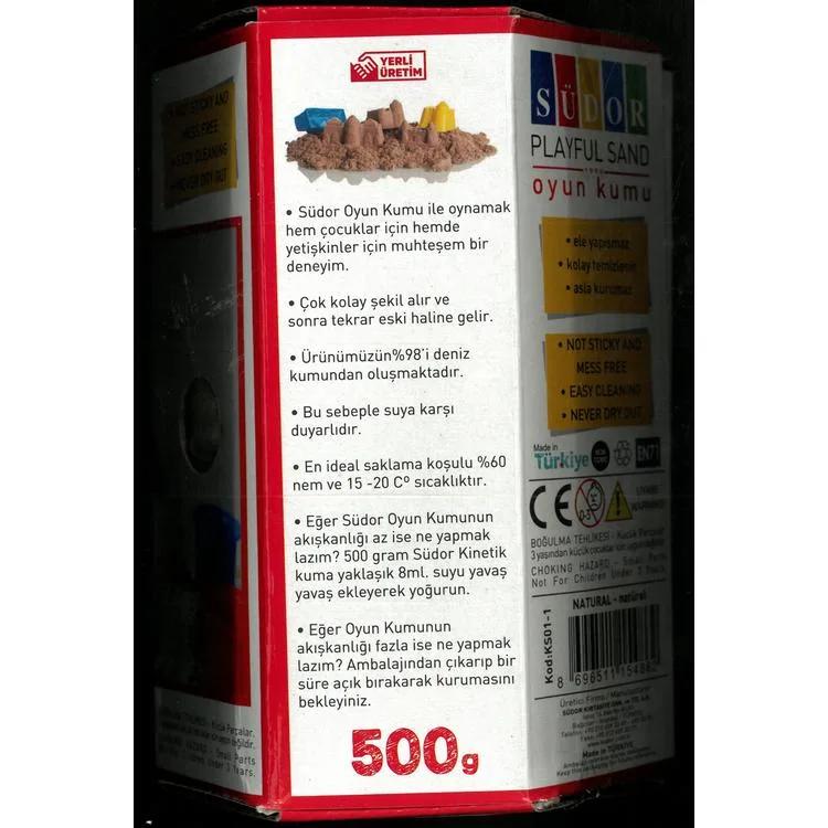 SÜDOR KS01-1 OYUN KUMU KARTON KUTULU 500 G NATUREL