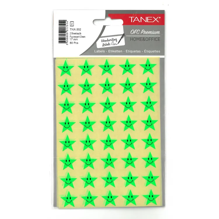 TANEX TNX-302 17mm. FLORASAN YEŞİL GÜLEN YILDIZ STICKER 2'Lİ