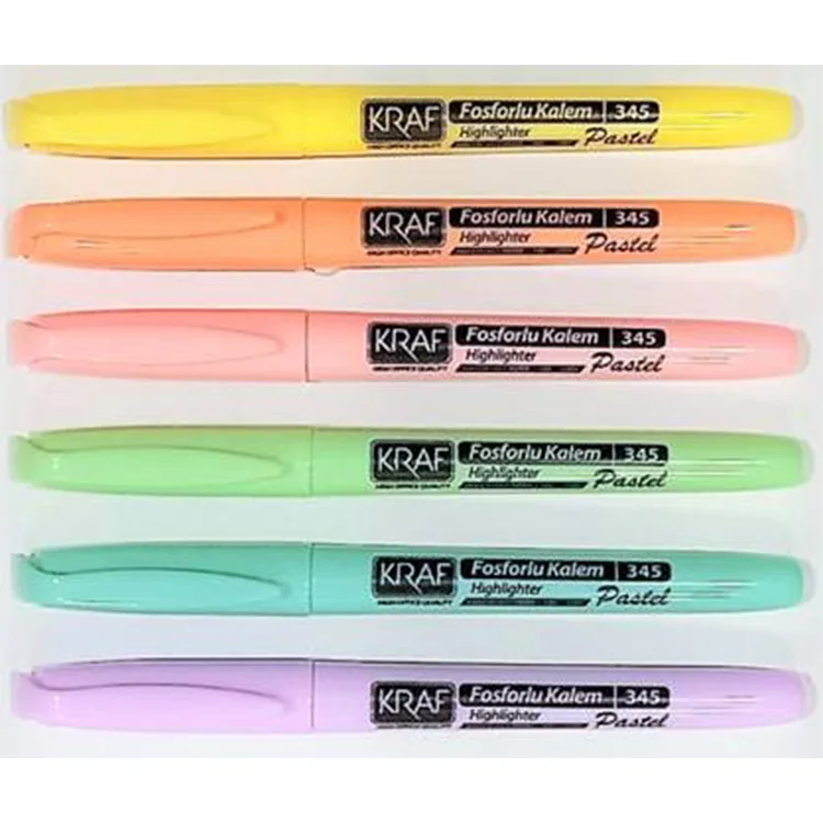 KRAF 345 PASTEL RENKLER 6'lı FOSFORLU KALEM TİPİ