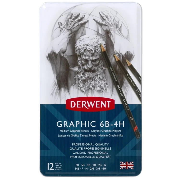 DERWENT GRAPHIC PENCIL MEDIUM - DERECELİ KALEM SETİ 12 li TENEKE KUTU
