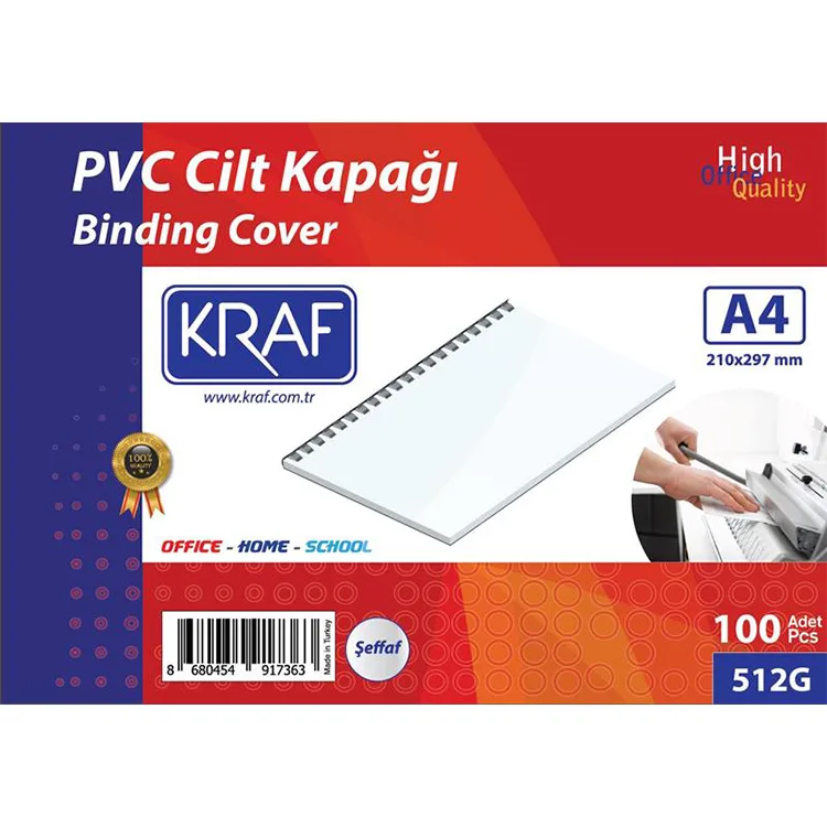 KRAF 512G CİLT KAPAĞI A4 160mic. 100'LÜ ŞEFAF