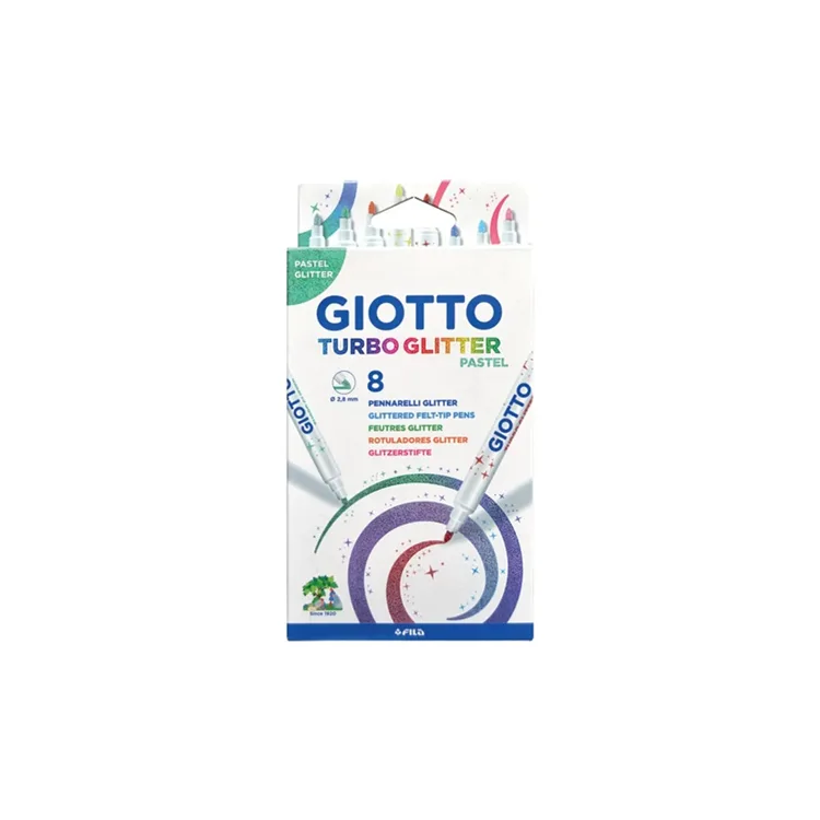 GIOTTO TURBO GLITTER SİMLİ KEÇELİ KALEM 8'Lİ PASTEL RENKLER - 426300
