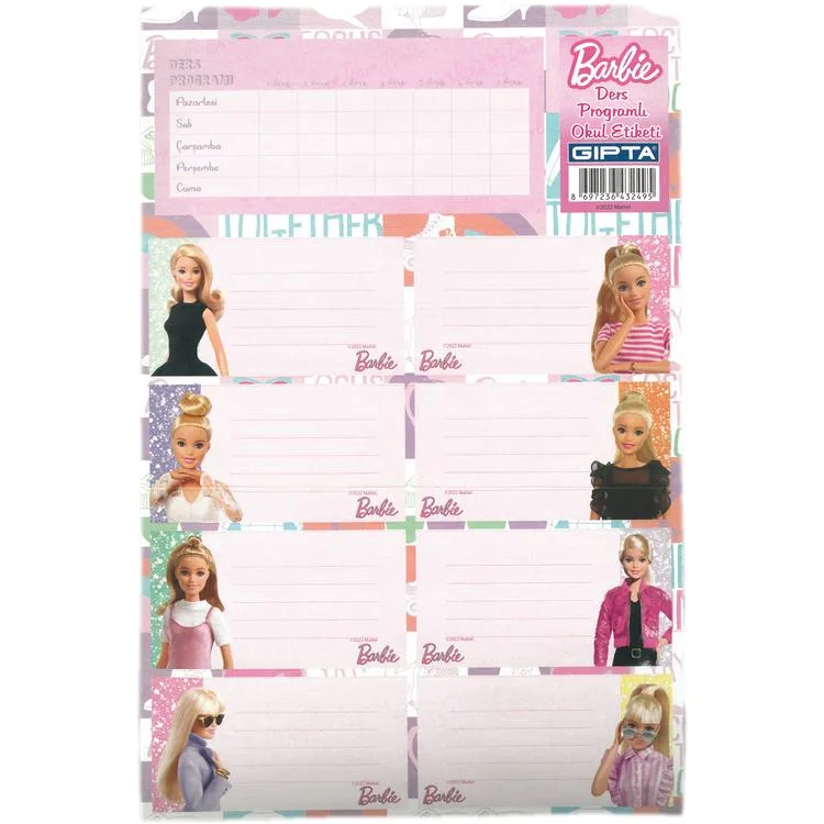 GIPTA BARBIE DERS PROGRAMLI OKUL ETİKETİ 3 YP. 5460