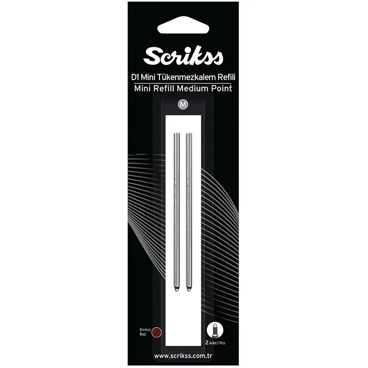 SCRIKSS D1 TÜKENMEZ KALEM MEDIUM KISA REFİL KIRMIZI 2'Lİ BLISTER