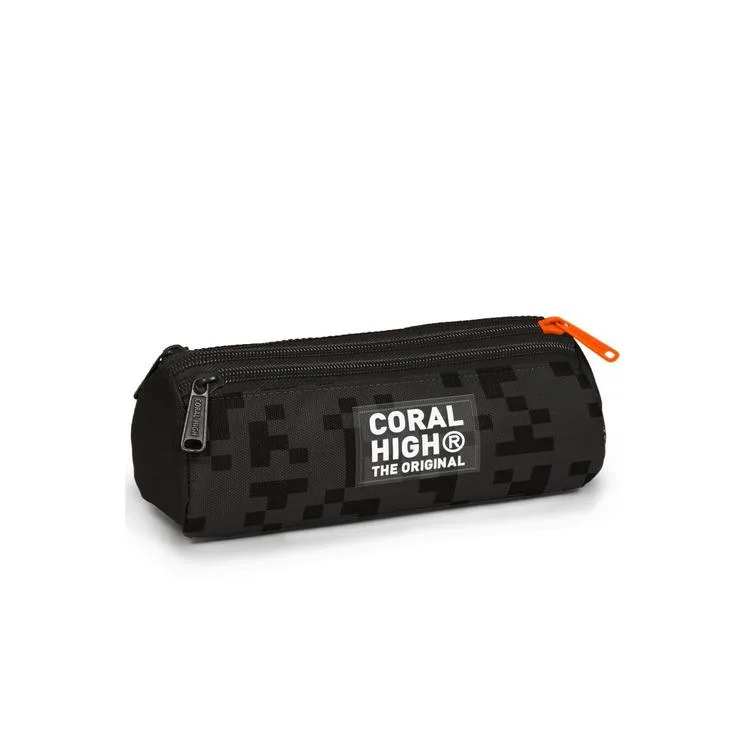 CORAL HIGH 11194 KIDS SİYAH BLOK DESENLİ ÜÇ BÖLMELİ KALEM ÇANTASI