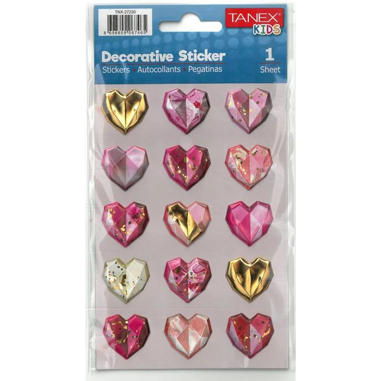 TANEX KIDS TNX-27230 DEKORATİF ETİKETLER - PUFFY KALPLER SERİSİ STICKER