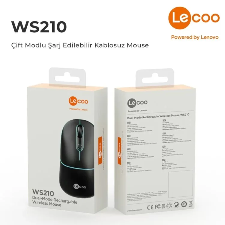 LENOVO LECOO WS210 1600 DPI 6 TUŞLU BLUETOOTH KABLOSUZ MOUSE SİYAH