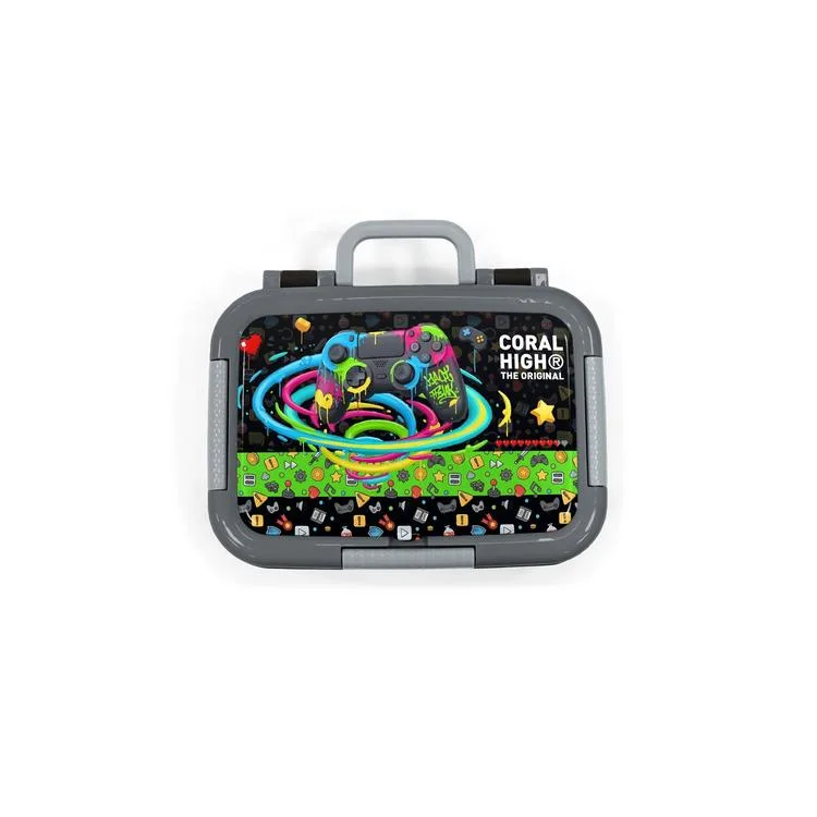 CORAL HIGH 39158 KIDS SİYAH GAMER DESENLİ 2 BÖLMELİ PASLANMAZ ÇELİK YEMEK KABI