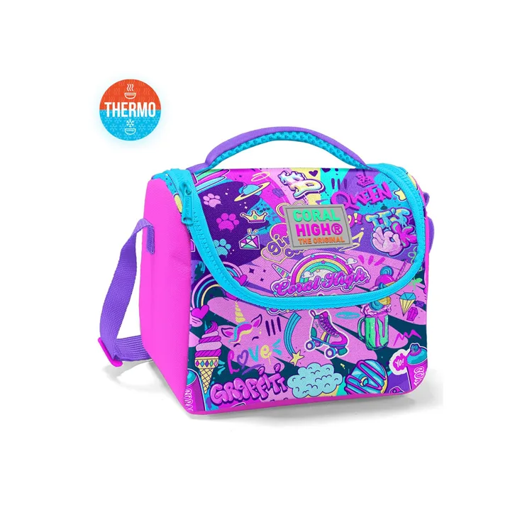 CORAL HIGH 11760 KIDS PEMBE MOR GRAFİTİ DESENLİ THERMO BESLENME ÇANTASI