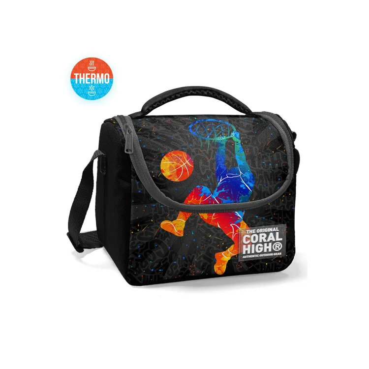 CORAL HIGH 11783 KIDS SİYAH GRİ BASKETBOL DESENLİ THERMO BESLENME ÇANTASI