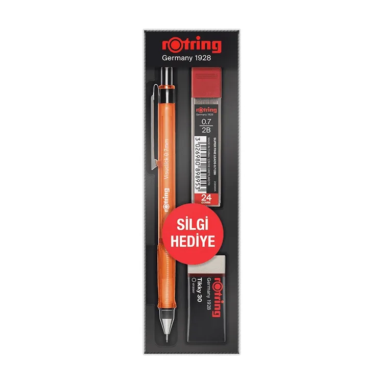 ROTRING VISUCLICK VERSATİL + MİN + SİLGİ 3'LÜ OKUL SETİ - 0.7 mm TURUNCU