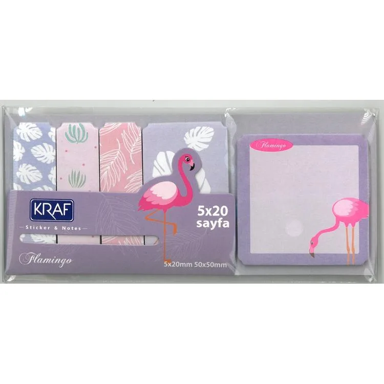 KRAF 2217FL FLAMINGO YAPIŞKANLI NOT KAĞIDI 1 SET 5 x20/ 100 YP.