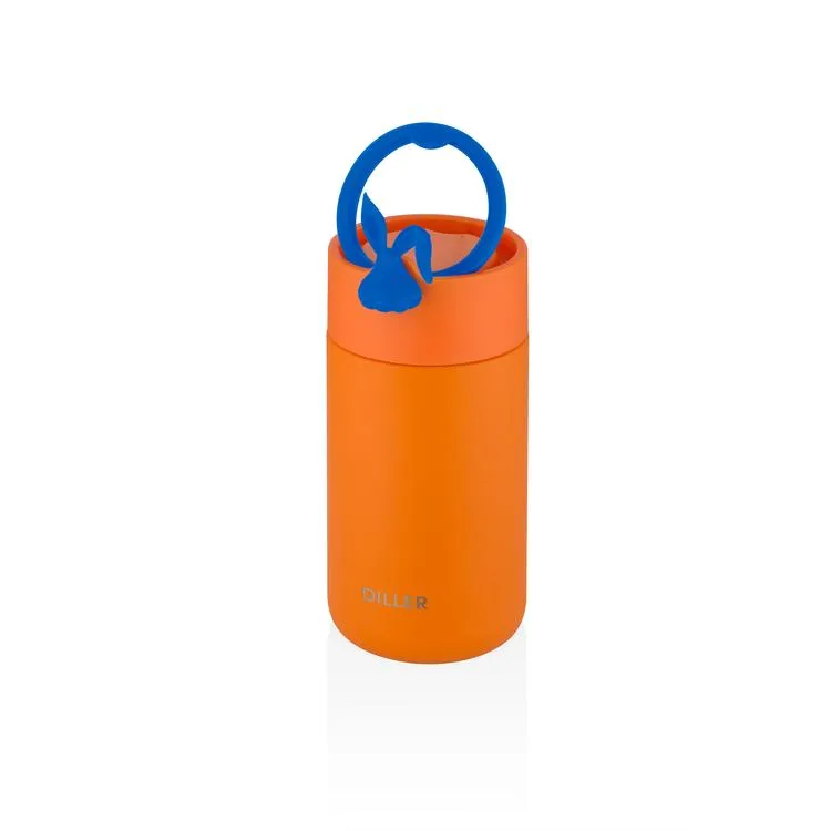 VAGONLİFE DILLER SÜZGEÇLİ TAVŞAN FİGÜRLÜ SİLİKON TAŞIMA KULPLU ÇELİK MATARA D9078 420 ML