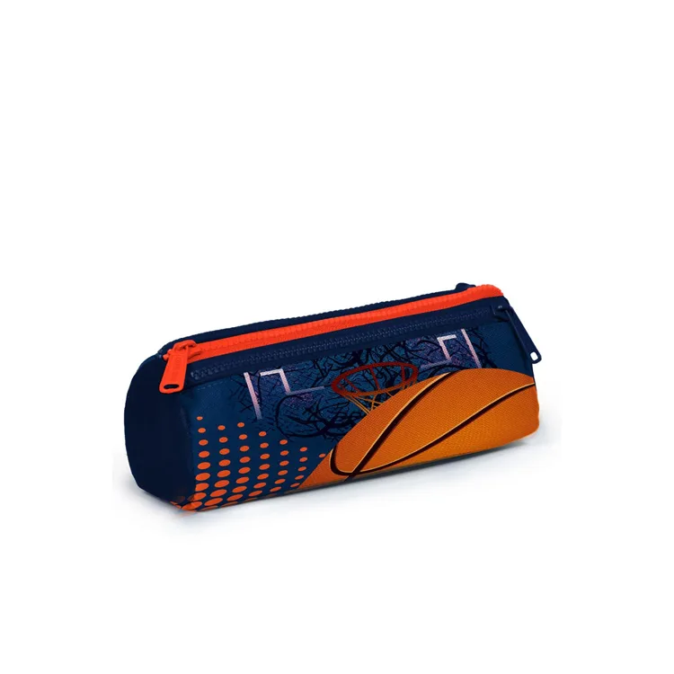 CORAL HIGH 22066 KIDS TURUNCU LACİVERT BASKETBOL DESENLİ ÜÇ BÖLMELİ KALEM ÇANTASI