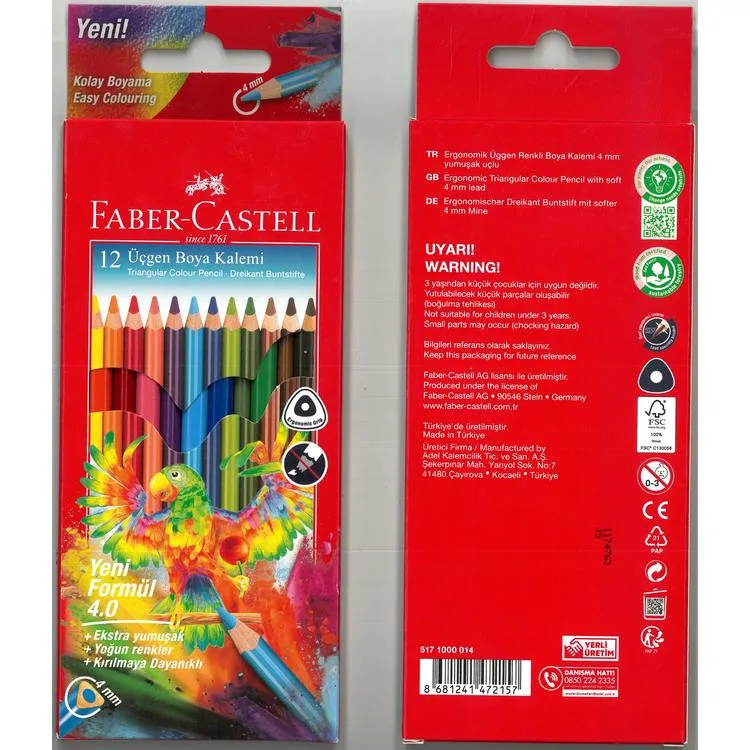 FABER CASTELL ÜÇGEN TAM BOY KURU BOYA KALEMİ 12'Lİ - 517000014