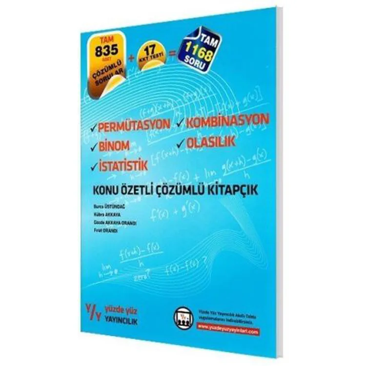 YÜZDE YÜZ PERMÜTASYON KOMBİNASYON BİNOM OLASILIK İSTATİSTİK KONU ÖZETLİ ÇÖZÜMLÜ KİTAP