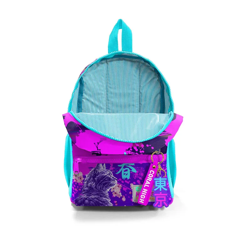 CORAL HIGH 23553 KIDS MOR PEMBE ANİME KEDİ DESENLİ İKİ BÖLMELİ MİNİK YUVA SIRT ÇANTASI