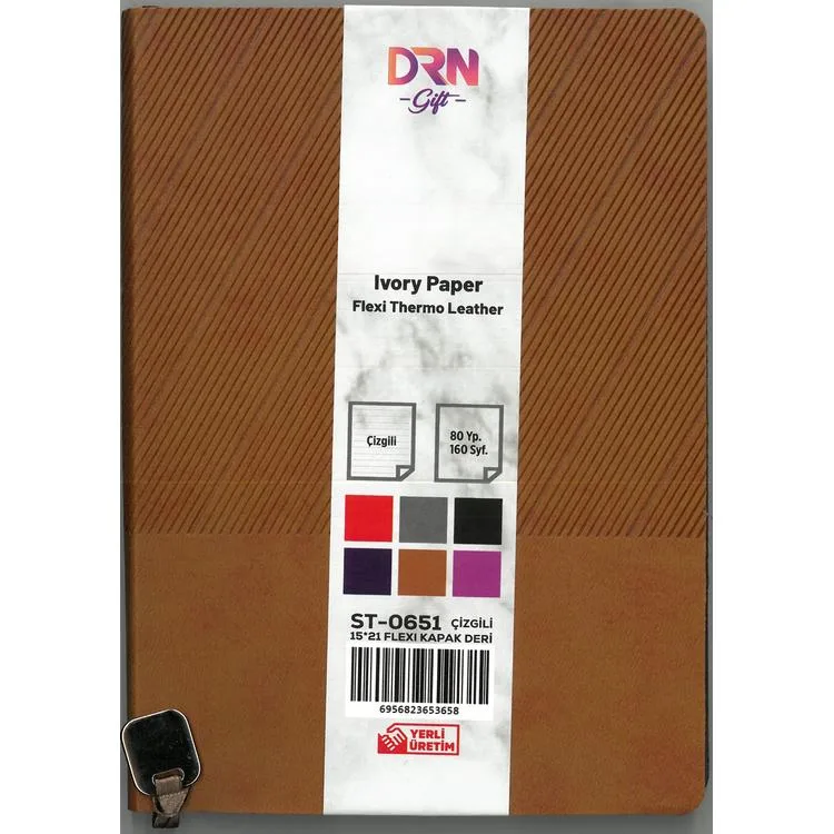 DRN GIFT ST-0651 15x21 FLEXI KAPAK DERİ MODEL 80 YP. ÇİZGİLİ DEFTER - TEKLİ