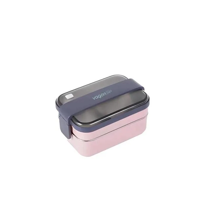 VAGONLIFE BL20183 PASLANMAZ ÇELİK YEMEK KABI - LUNCH BOX 2 KATLI 3 BÖLMELİ 1200 ML PEMBE
