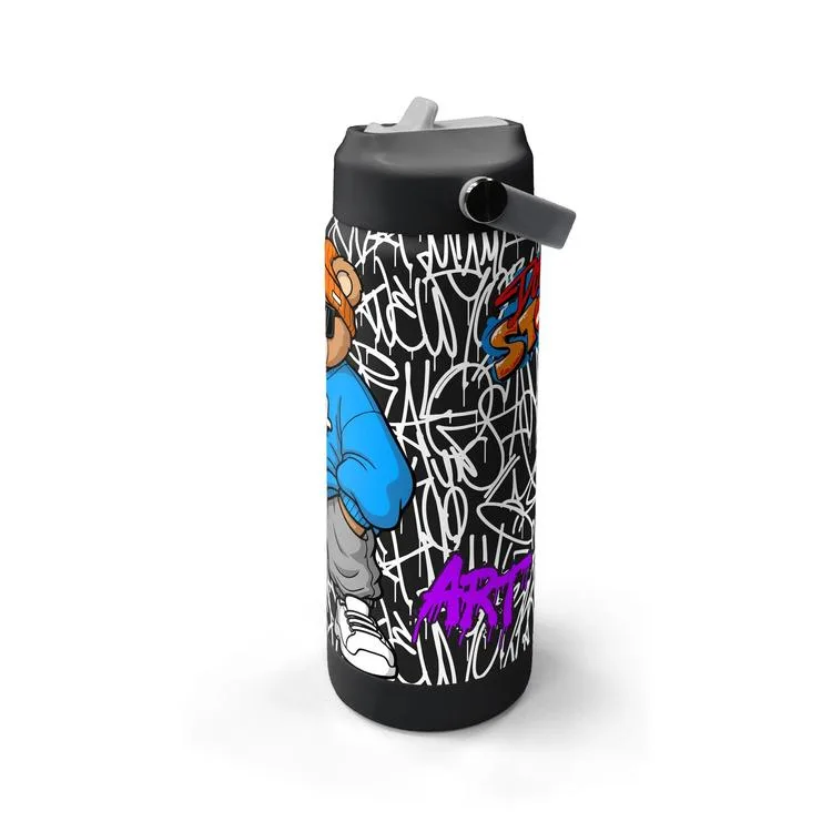 CORAL HIGH 38332 KIDS GRAFİTİ AYICIK DESENLİ KATLANIR AĞIZLI PİPETLİ ÇELİK TERMOS 650ML