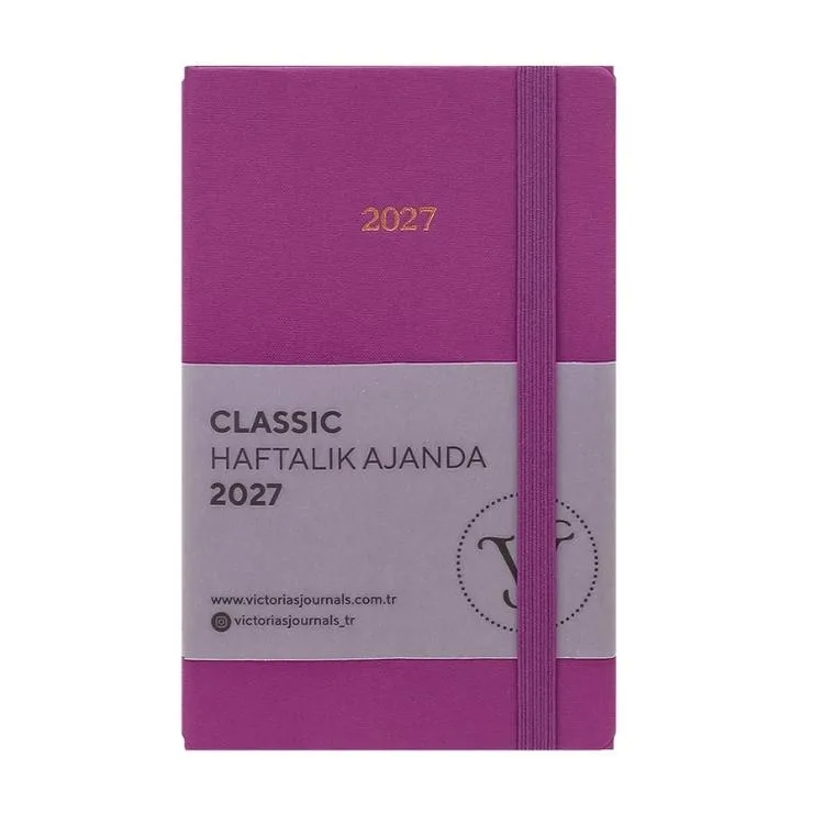 VICTORIA'S JOURNALS 226-2357 9x14 cm CLASSIC SERT KAPAK CEPLİ LASTİKLİ HAFTALIK AJANDA - LİLA MOR