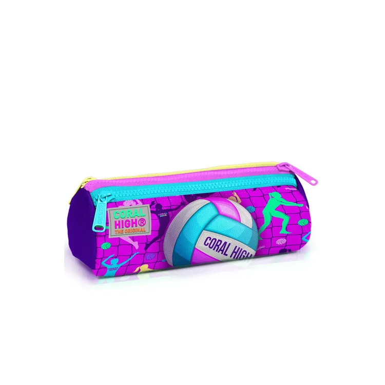 CORAL HIGH 22061 KIDS PEMBE MOR VOLEYBOL DESENLİ ÜÇ BÖLMELİ KALEM ÇANTASI