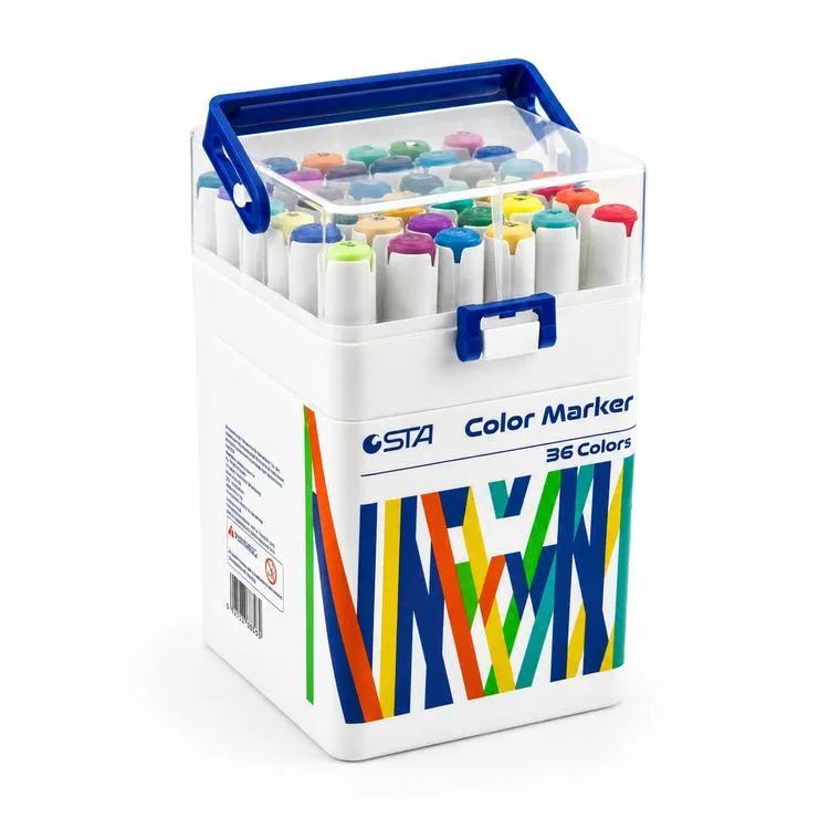 STA 910336 ÇİFT UÇLU ALKOL BAZLI MARKER 1mm/1-7mm UÇ KALEM SETİ 36'LI (RENK) TAŞIMA SAPLI PLASTİK KUTULU