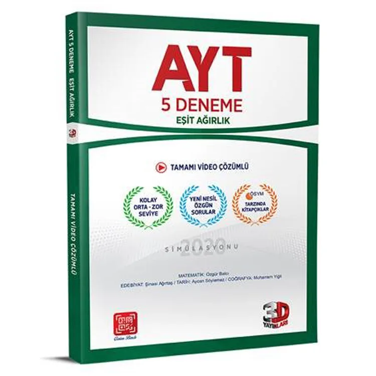3D AYT TAMAMI VİDEO ÇÖZÜMLÜ 5'Lİ DENEME EŞİT AĞIRLIK