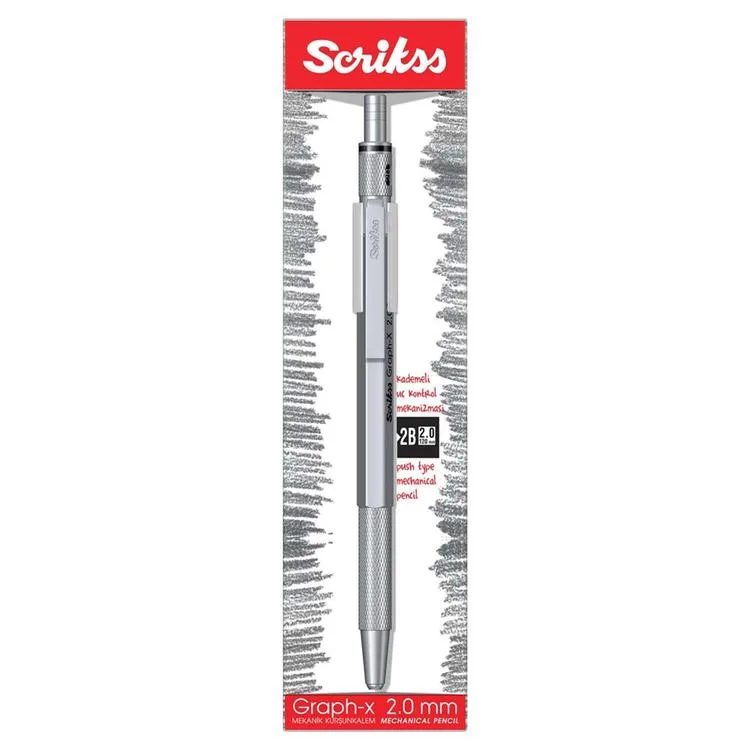 SCRIKSS GRAPH-X METAL 2.0MM VERSATİL KALEM ŞEFFAF KUTU GÜMÜŞ GRİ