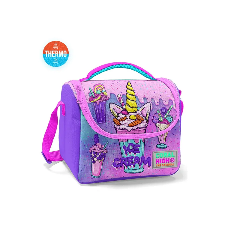 CORAL HIGH 11749 KIDS PEMBE MOR MILKSHAKE DONDURMA DESENLİ THERMO BESLENME ÇANTASI