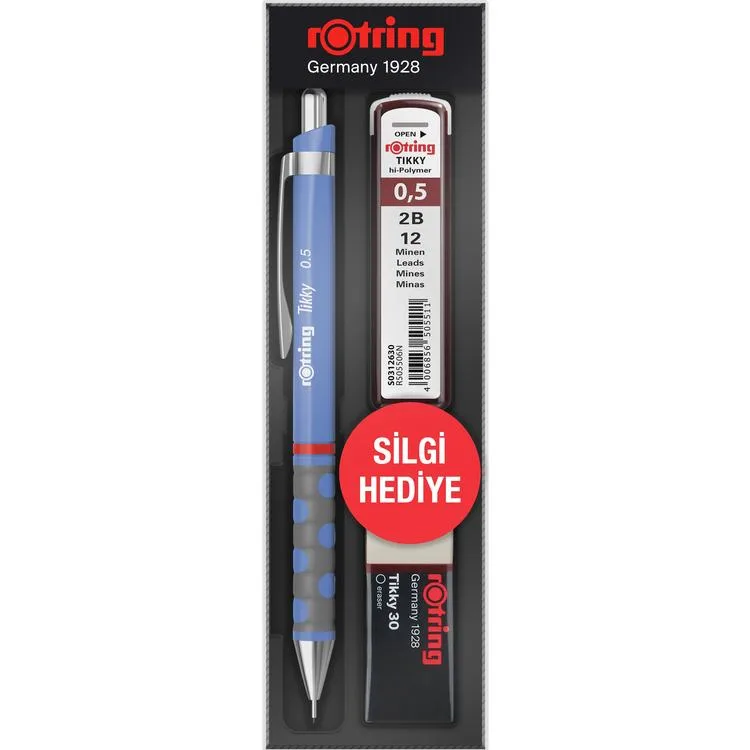 ROTRING TIKKY VERSATİL KALEM + MİN + SİLGİ 3'LÜ OKUL SETİ - 0.5 mm MENEKŞE MAVİ