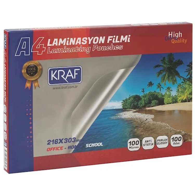 KRAF LAMİNASYON FİLMİ PARLAK A4 100 MİC 100'LÜ 2120