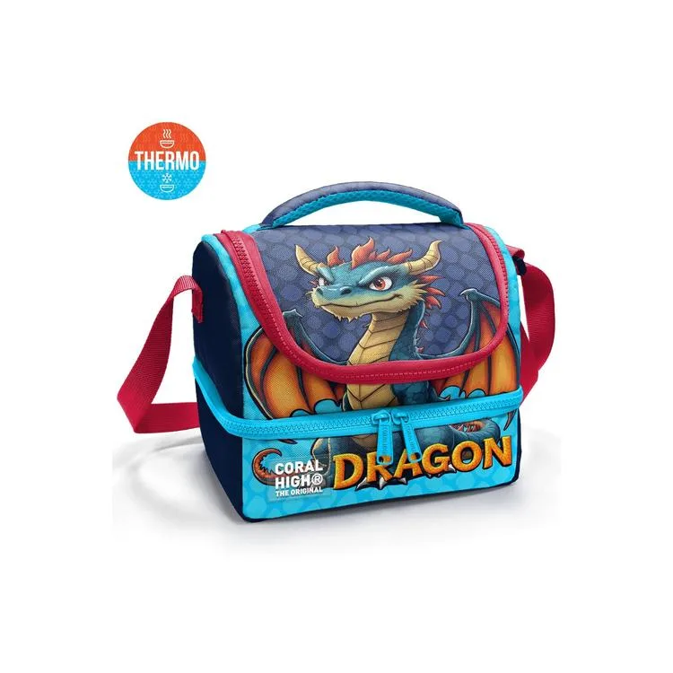CORAL HIGH 37206 KIDS LACİVERT DRAGON DESENLİ THERMO İKİ KATLI BESLENME ÇANTASI