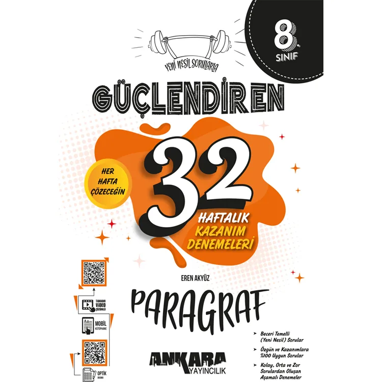 ANKARA 8.SINIF PARAGRAF GÜÇLENDİREN 32 HAFTALIK KAZANIM DENEMELERİ