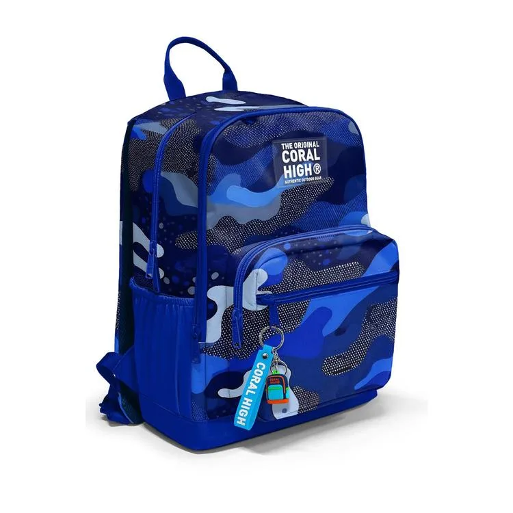 CORAL HIGH 23689 LACİVERT SAKS KAMUFLAJ DESENLİ DÖRT BÖLMELİ SIRT ÇANTASI