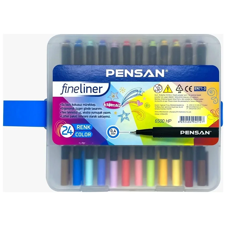 PENSAN 6500HP 0.4mm FİNELİNER KEÇELİ KALEM 24' LÜ SET PVC KUTULU