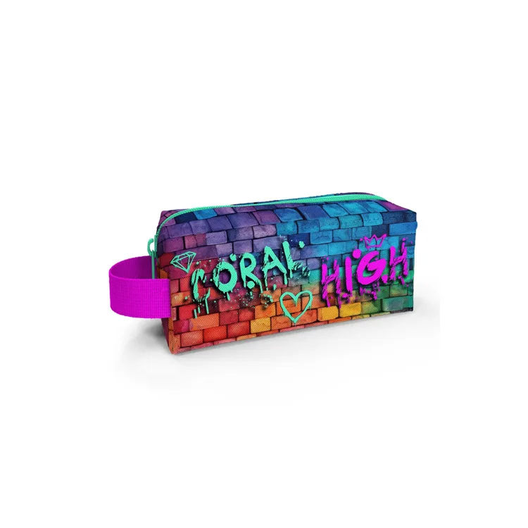 CORAL HIGH 22069 KIDS PEMBE LACİVERT GRAFİTİ DESENLİ TEK BÖLMELİ KALEM ÇANTASI