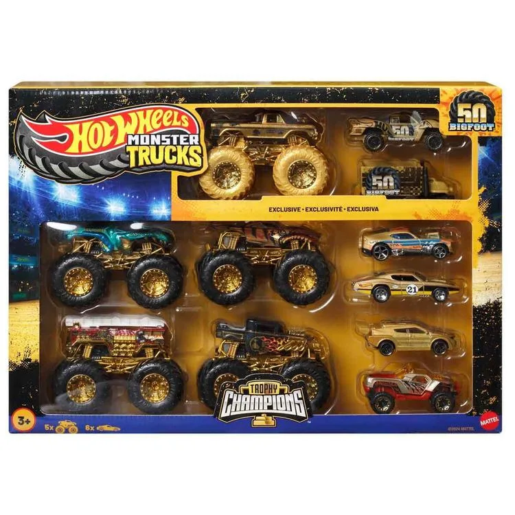 MATTEL JDW07 HOT WHEELS MONSTER TRUCKS TROPHY CHAMPIONS ARABA VE KAMYON ÇOKLU SET
